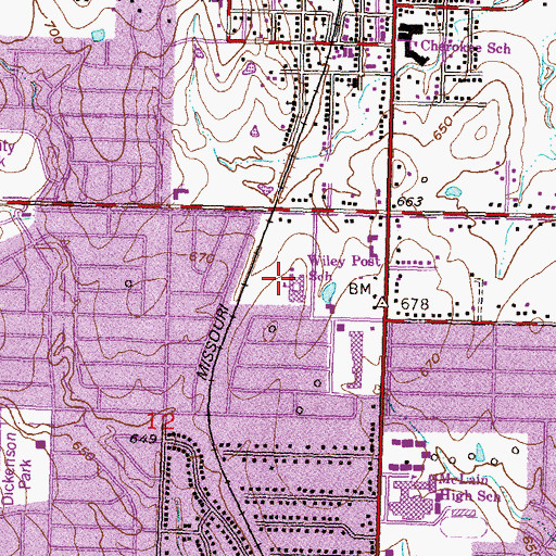 Topographic Map of Wiley Post School, OK