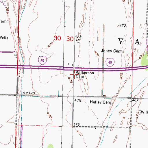 Topographic Map of Wilkerson Cemetery, OK