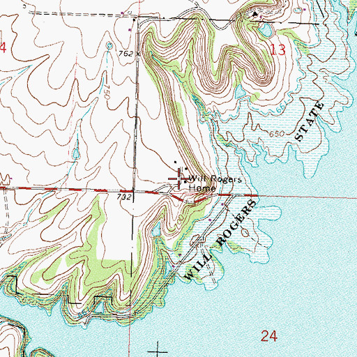 Topographic Map of Will Rogers Home, OK