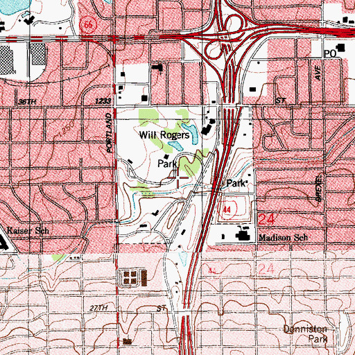 Topographic Map of Will Rogers Park, OK