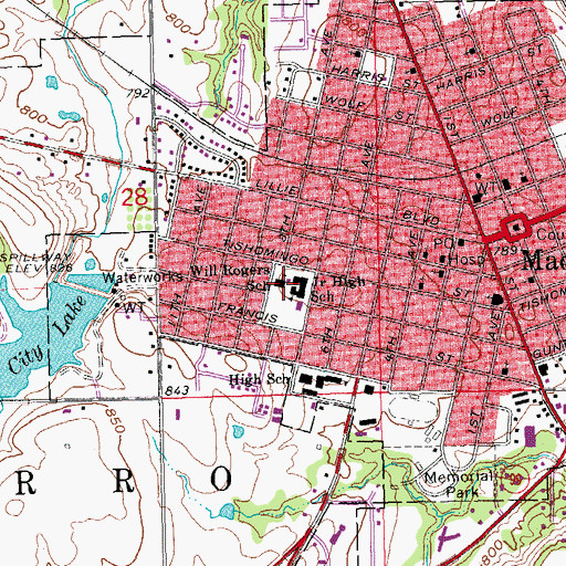 Topographic Map of Madill Elementary School, OK