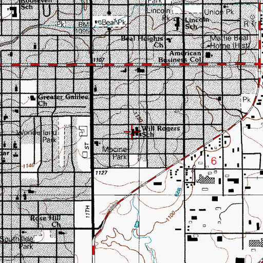 Topographic Map of Will Rogers School, OK