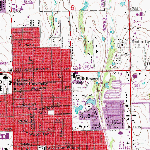 Topographic Map of Will Rogers Elementary School, OK