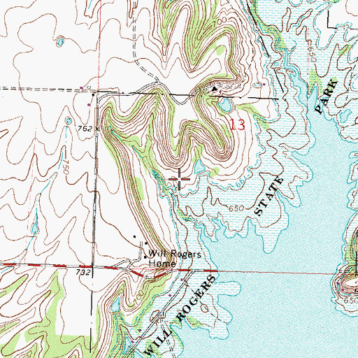 Topographic Map of Will Rogers State Park, OK