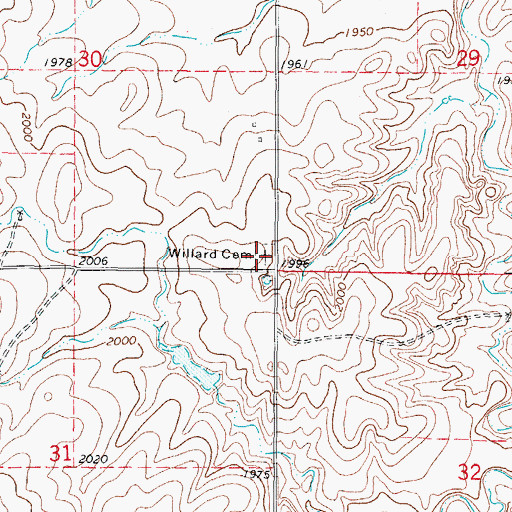 Topographic Map of Willard Cemetery, OK