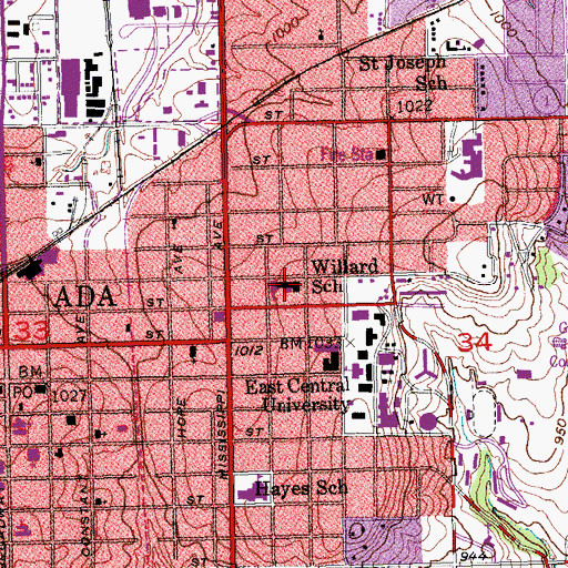 Topographic Map of Willard Grade School, OK