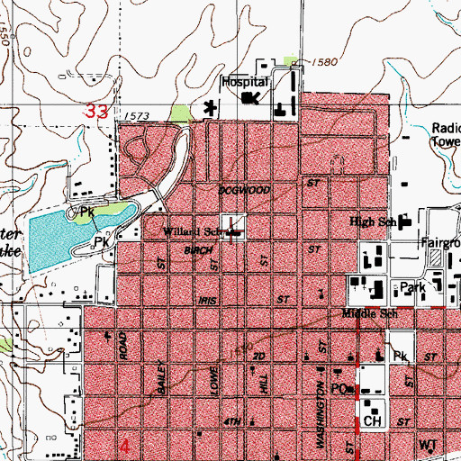 Topographic Map of Willard School, OK