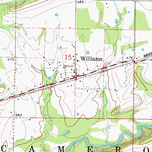 Topographic Map of Williams, OK