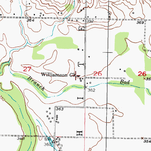 Topographic Map of Williamson Church, OK