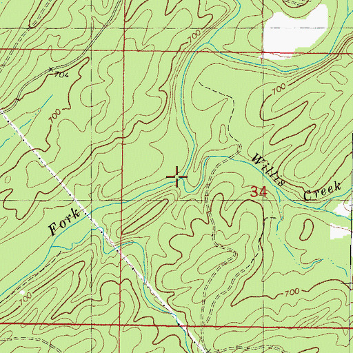Topographic Map of Willis Creek, OK