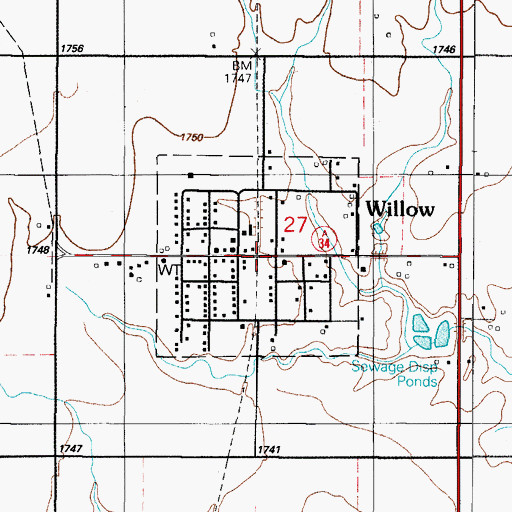 Topographic Map of Willow, OK