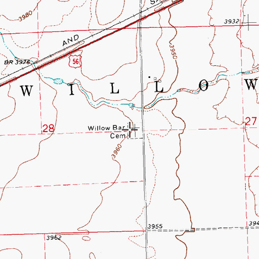 Topographic Map of Willowbar Cemetery, OK