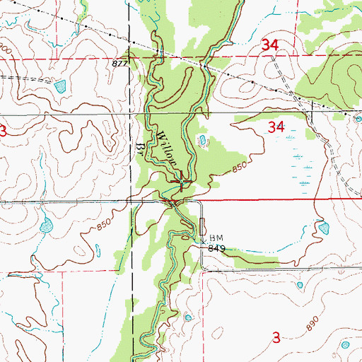 Topographic Map of Willow Branch, OK