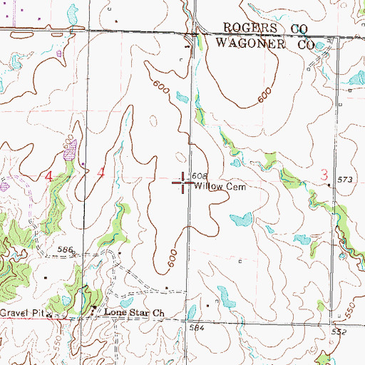 Topographic Map of Willow Cemetery, OK
