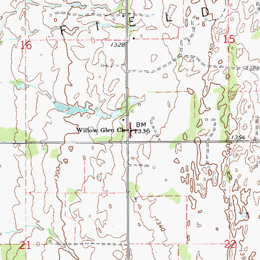 Topographic Map of Willow Glen Church, OK
