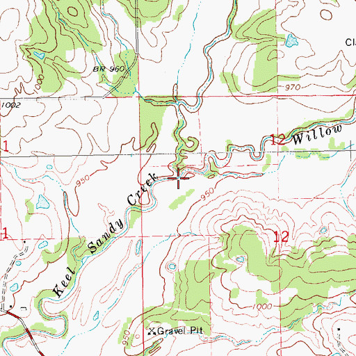 Topographic Map of Willow Sandy Creek, OK
