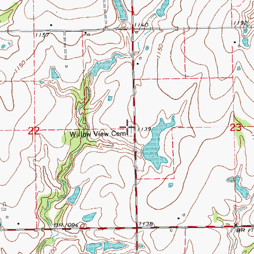 Topographic Map of Willow View Cemetery, OK