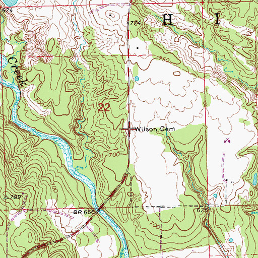 Topographic Map of Wilson Cemetery, OK