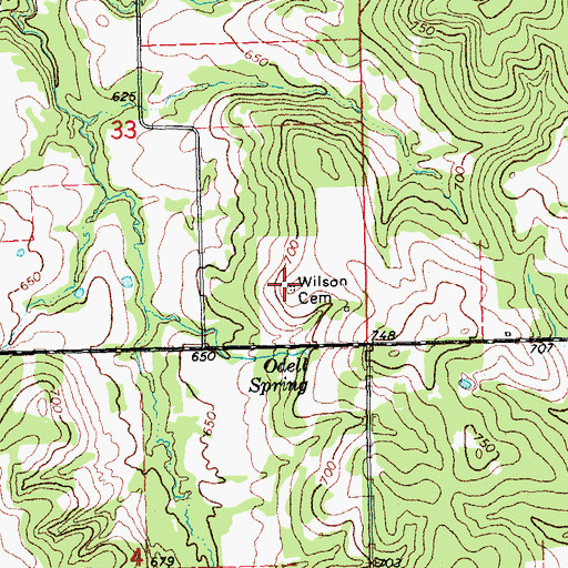 Topographic Map of Wilson Cemetery, OK