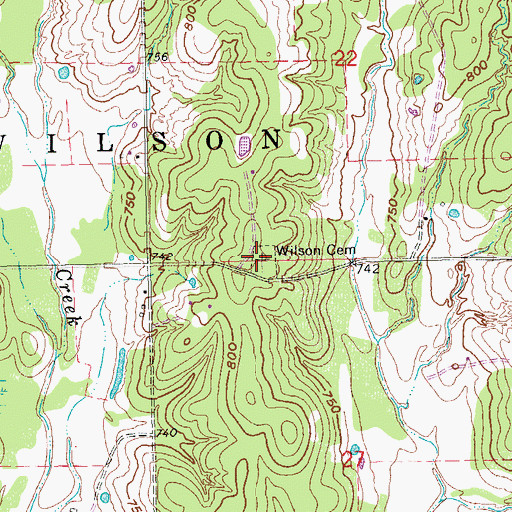 Topographic Map of Wilson Cemetery, OK
