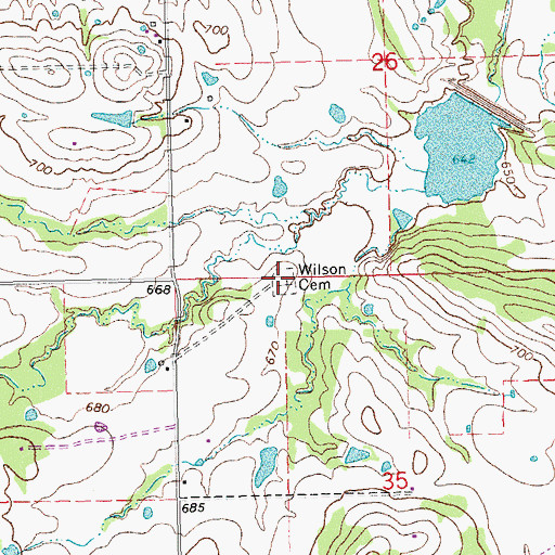 Topographic Map of Wilson Cemetery, OK