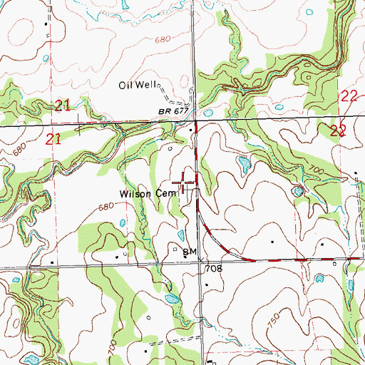 Topographic Map of Wilson Cemetery, OK