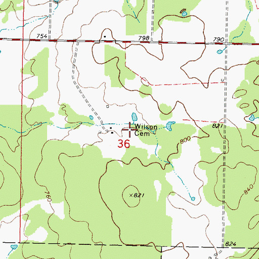 Topographic Map of Wilson Cemetery, OK