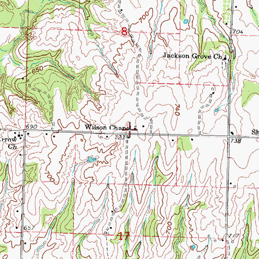 Topographic Map of Wilson Chapel, OK