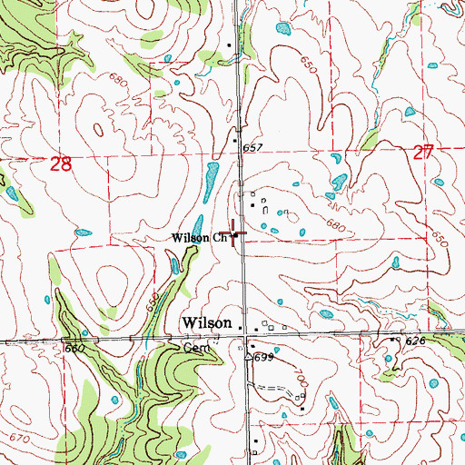 Topographic Map of Wilson Church, OK