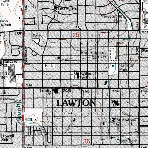 Topographic Map of Wilson Elementary School, OK