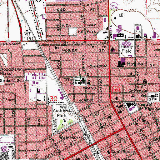 Topographic Map of Wilson Elementary School, OK