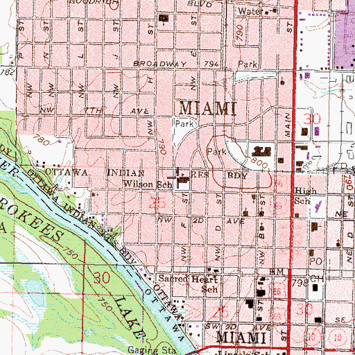 Topographic Map of Wilson Elementary School, OK