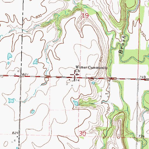 Topographic Map of Wimer Community Church, OK
