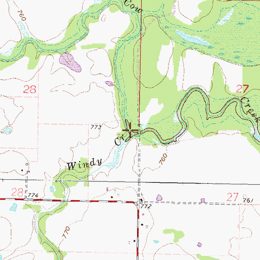 Topographic Map of Windy Creek, OK