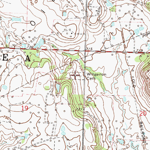 Topographic Map of Winganon Cemetery, OK