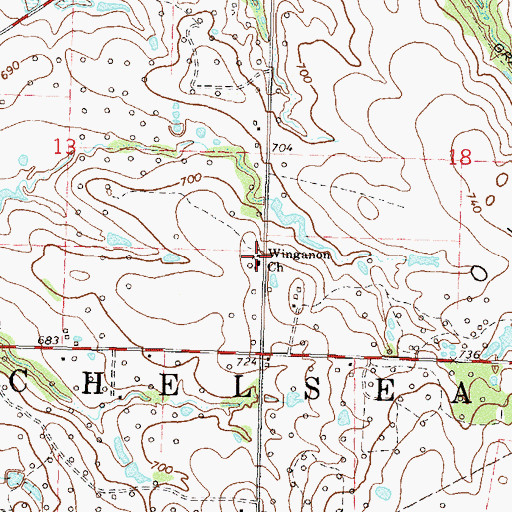 Topographic Map of Winganon Church, OK