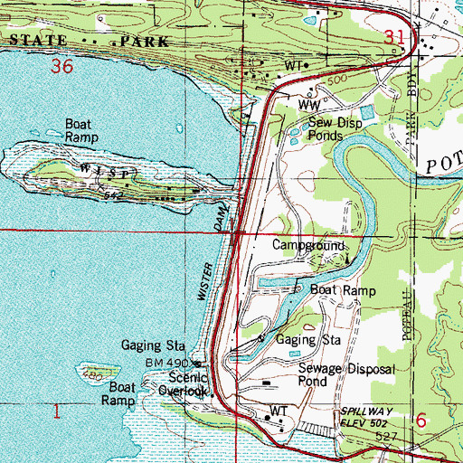 Topographic Map of Wister Dam, OK