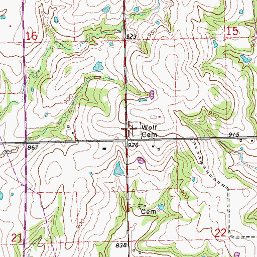 Topographic Map of Wolf Cemetery, OK