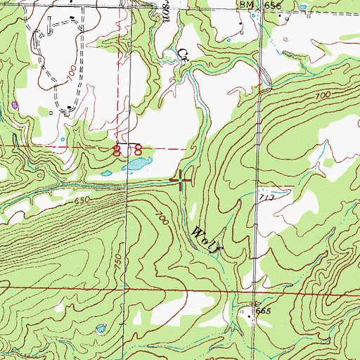Topographic Map of Wolf Creek, OK