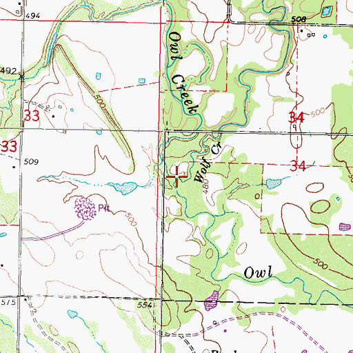 Topographic Map of Wolf Creek, OK