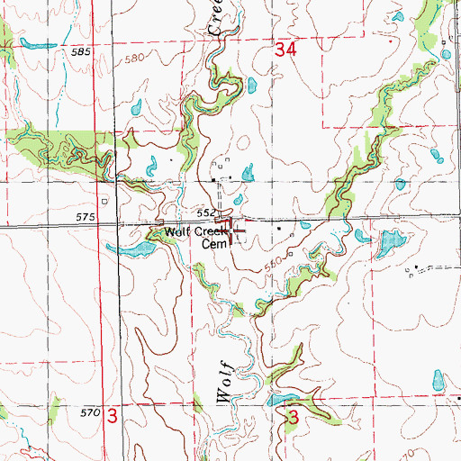 Topographic Map of Wolf Creek Cemetery, OK