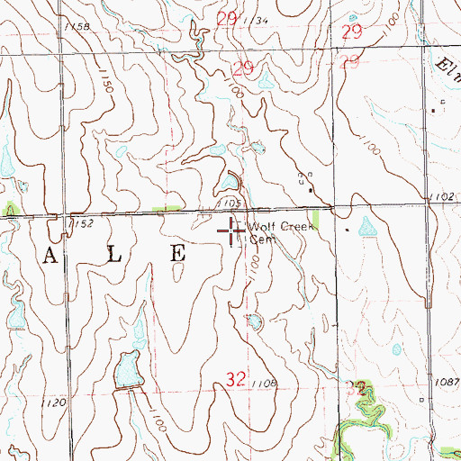 Topographic Map of Wolf Creek Cemetery, OK