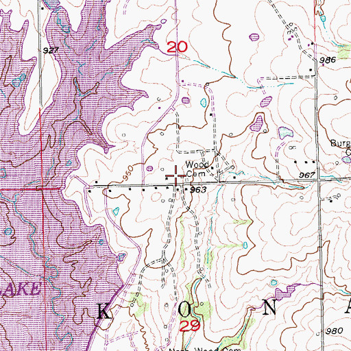 Topographic Map of Wood Cemetery, OK