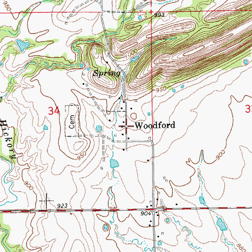 Topographic Map of Woodford, OK