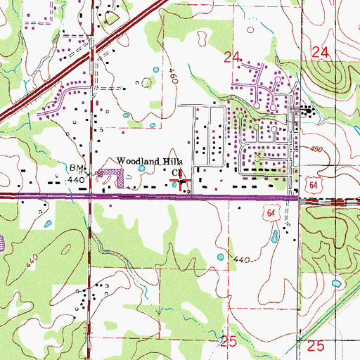 Topographic Map of Woodland Hills Church, OK