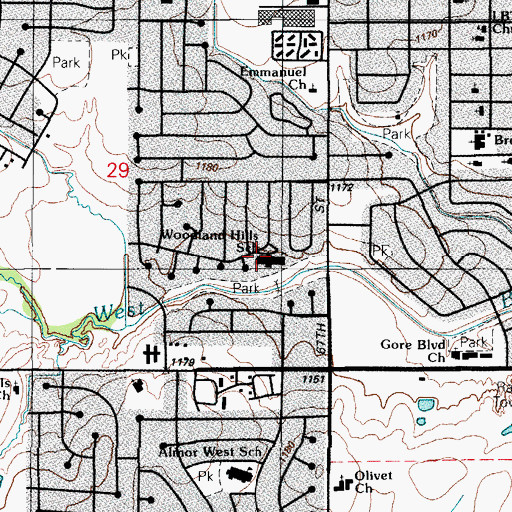 Topographic Map of Woodland Hills Elementary School, OK