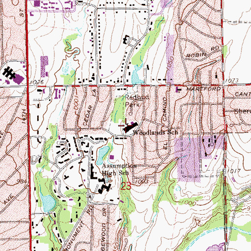 Topographic Map of Woodlands Elementary School, OK