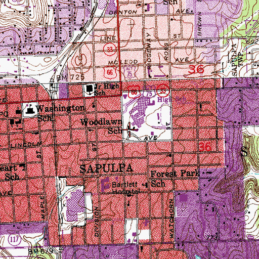 Topographic Map of Woodlawn Elementary School, OK
