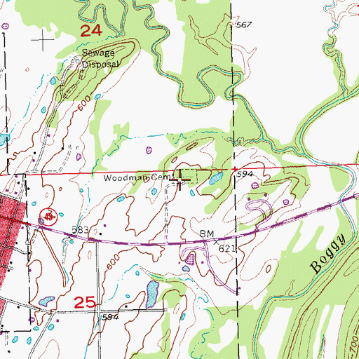 Topographic Map of Woodman Cemetery, OK
