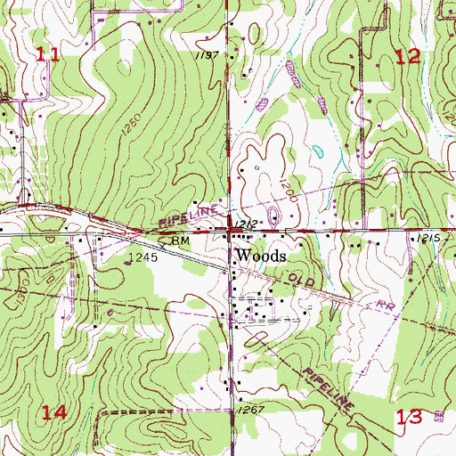Topographic Map of Woods, OK